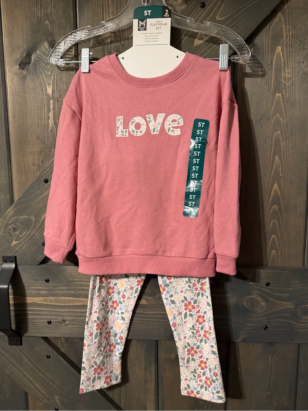 Girls' Pink 'LOVE' Sweatshirt & Floral Leggings Matching Set 5T